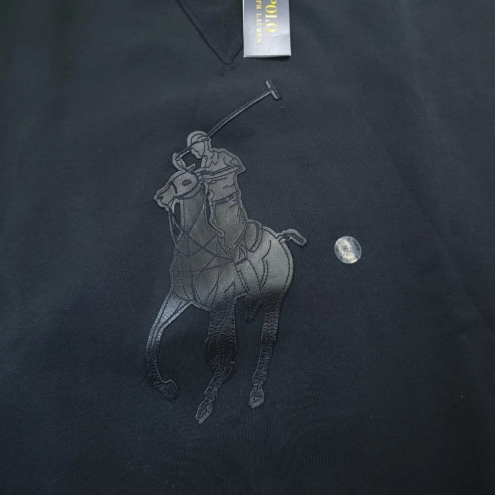 NWT POLO RALPH LAUREN Men's 3XB Leather Big Pony Logo Fleece Crew Neck Sweater